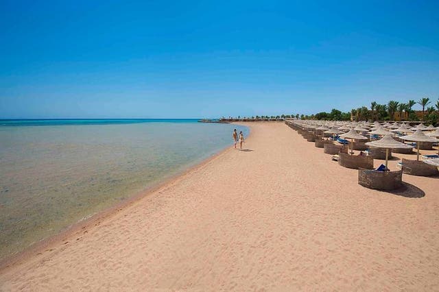 <p>The beach at Stella Gardens Resort in Hurghada, Egypt, your bargain host</p>
