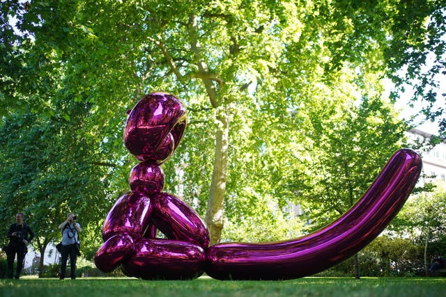 Jeff Koons’ sculpture Balloon Monkey (Magenta), 2006-13, was sold (Yui Mok/PA)