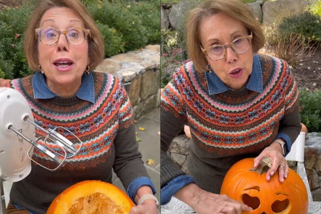 <p>Barbara Costello shows her fans how to carve a pumpkin efficiently</p>