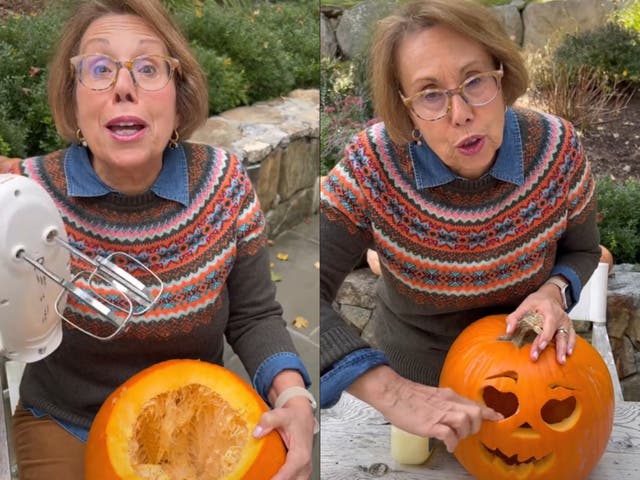 <p>Barbara Costello shows her fans how to carve a pumpkin efficiently</p>