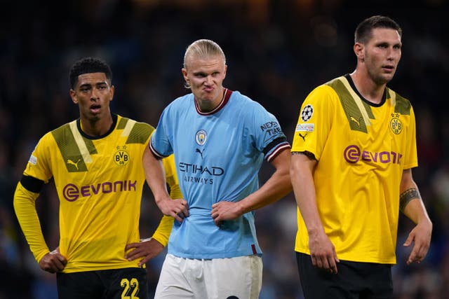 Erling Haaland (centre) faces old club Borussia Dortmund this week (Tim Goode/PA)