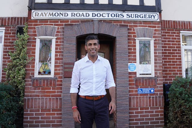 Rishi Sunak during a visit to his father’s old doctor’s surgery (Stefan Rousseau/PA)