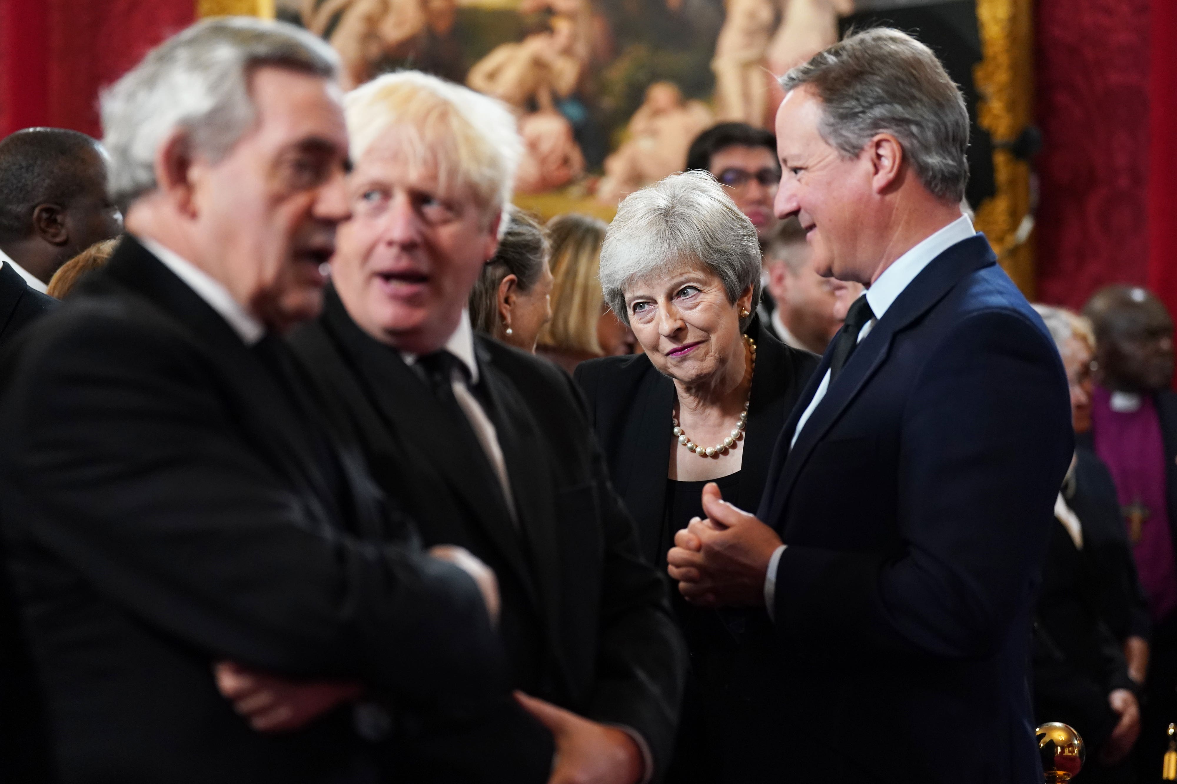 (Left-right front) Former prime ministers Gordon Brown, Boris Johnson, David Cameron and Theresa May (Kirsty O’Connor/PA)