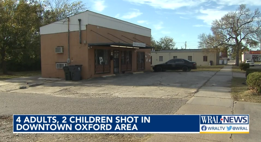 The area of downtown Oxford, North Carolina is seen in the daytime after a shooting injuries multiple people, including two children, on Saturday