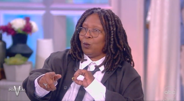 <p>Host Whoopi Goldberg tells climate protesters that they have to leave during a taping of The View on Monday</p>