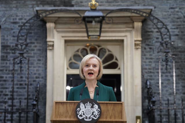 Liz Truss makes a speech outside 10 Downing Street as she resigns as PM (Stefan Rousseau/PA)