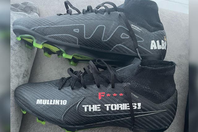 <p>Paul Mullin revealed his new footwear ahead of the game against Halifax Town on Tuesday night </p>