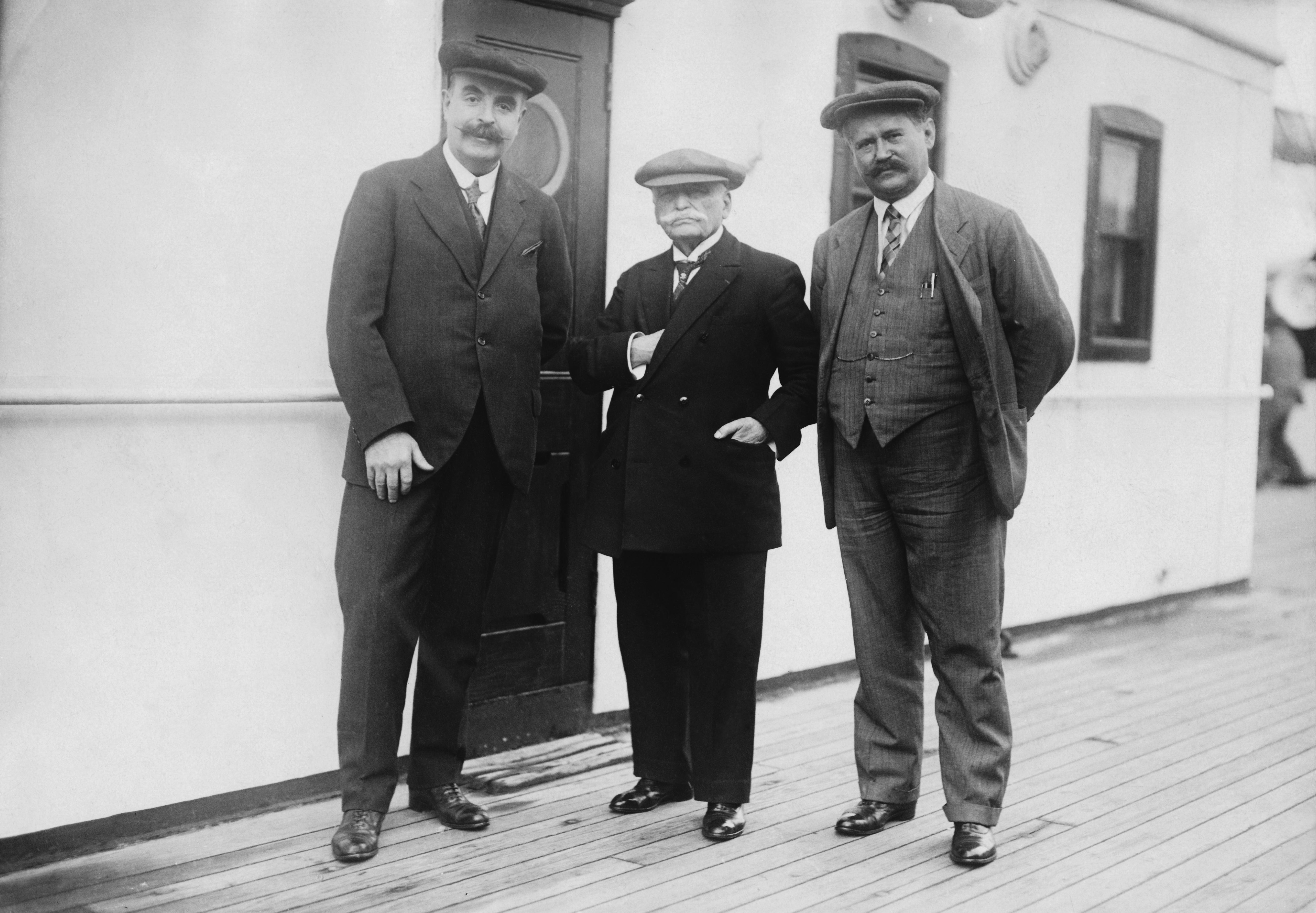 Escoffier (centre) aboard the Cunard liner RMS Aquitania in 1926