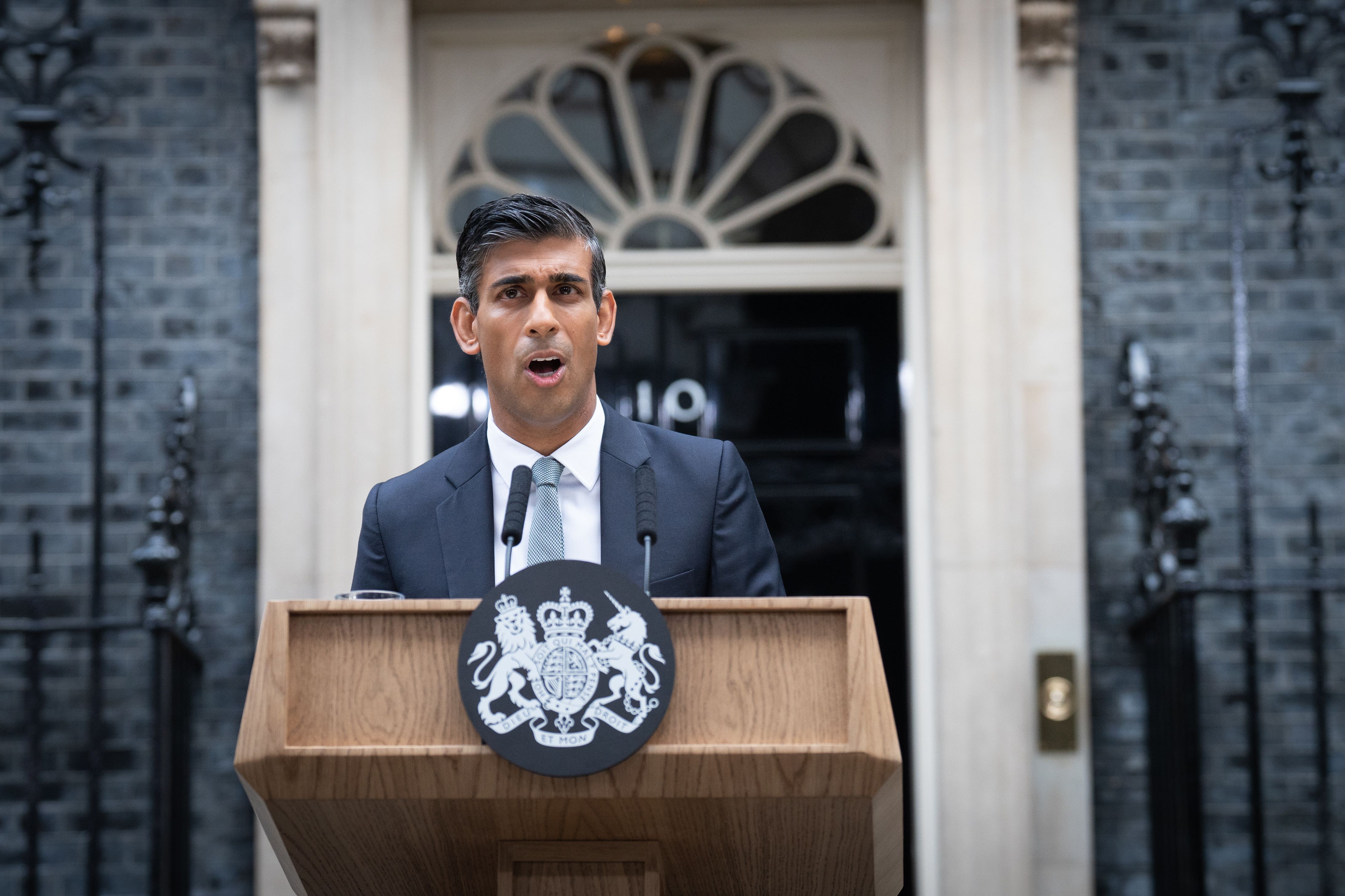 Rishi Sunak makes his first speech as PM outside 10 Downing Street (Stefan Rousseau/PA)