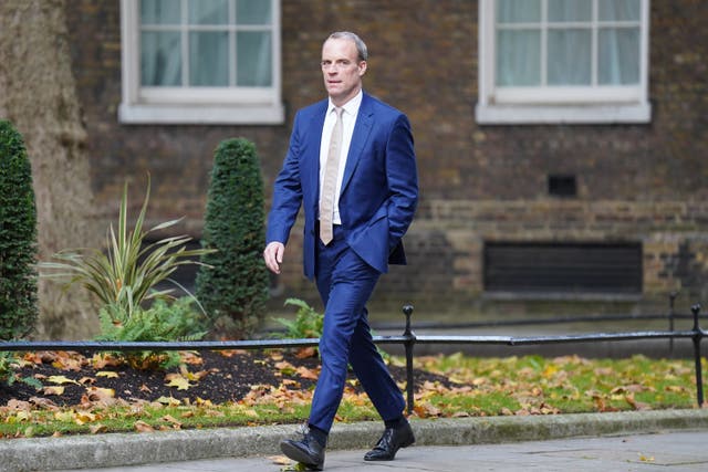 Dominic Raab arriving in Downing Street, London after Rishi Sunak has been appointed as Prime Minister (James Manning/PA)