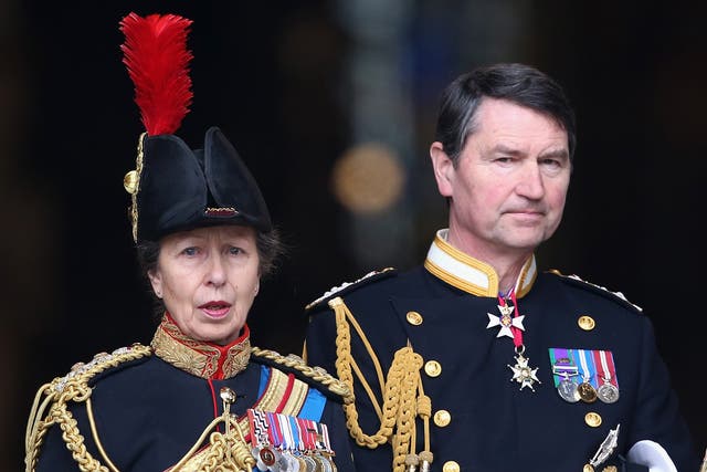 <p>Princess Anne, Princess Royal and Timothy Laurence leave St Paul's Cathedral after a Service of Commemoration for troops who were stationed in Afghanistan on March 13, 2015 </p>