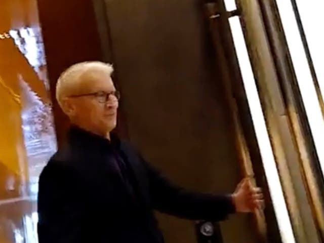 <p>CNN primetime anchor Anderson Cooper enters a secured section of the CNN headquarters in New York after a heckler followed him through the building</p>