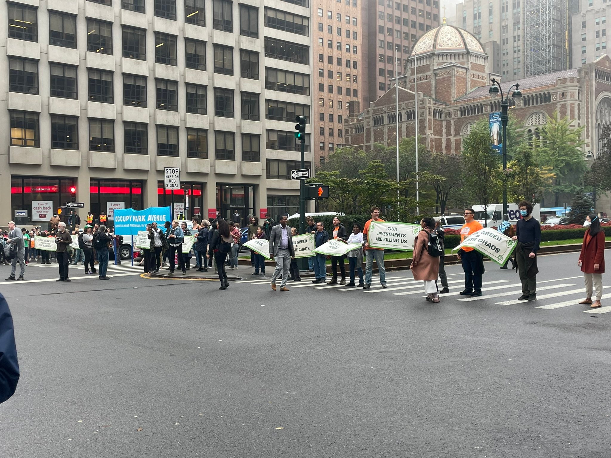 <p>Climate protestors block Park Avenue in New York City on Tuesday morning</p>