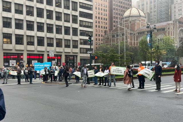 <p>Climate protestors block Park Avenue in New York City on Tuesday morning</p>