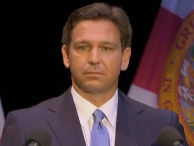 <p>Florida Governor Ron DeSantis appears to freeze during a debate when asked by gubernatorial opponent Charlie Crist if he will commit to a full four-year term if he is re-elected</p>