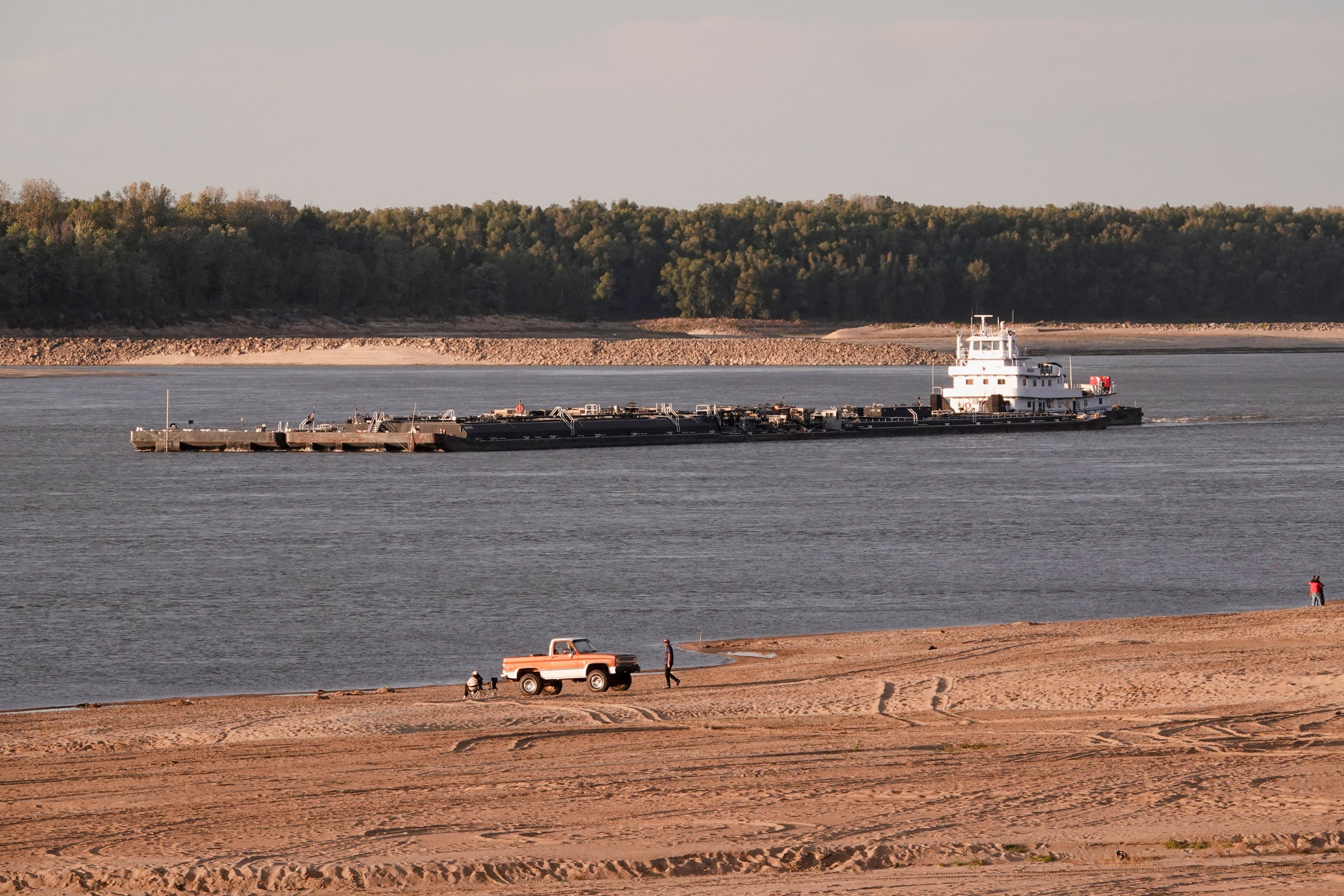 A barge along the Mississippi River in Memphis, Tennessee, where drought has pushed water levels to historic lows