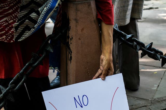 <p>A placard at a protest against sexual harassment in India on 13 October 2018</p>