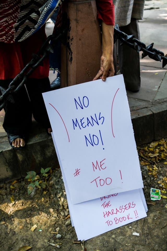 <p>A placard at a protest against sexual harassment in India on 13 October 2018</p>