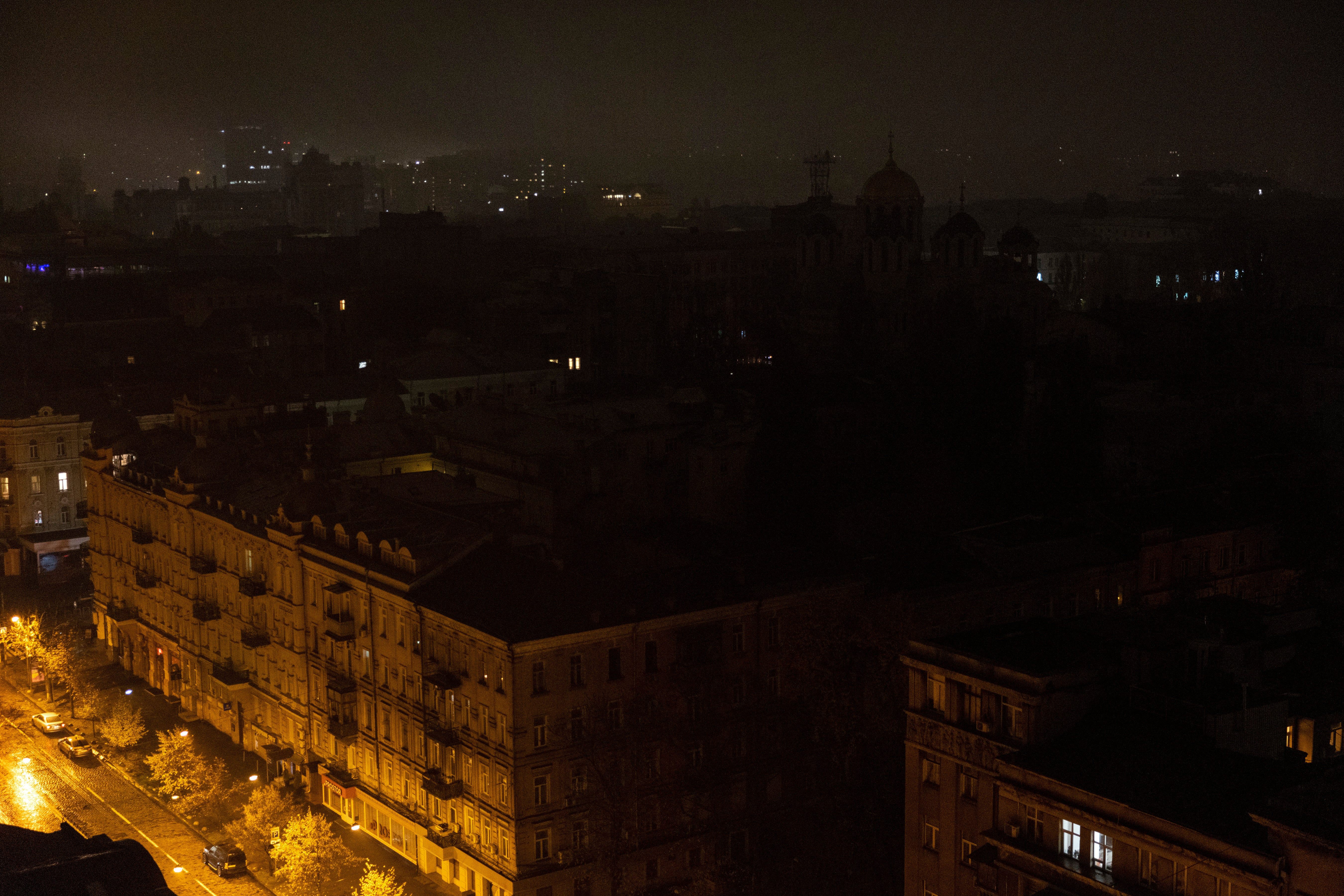 Power outages are seen in Kyiv city centre