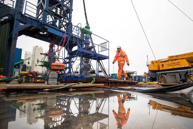 A worker at the Cuadrilla fracking site in Preston New Road in Lancashire (Danny Lawson/PA)