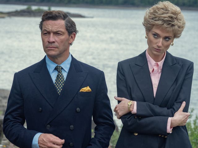 <p>Dominic West as Prince Charles and Elizabeth Debicki as Diana, Princess of Wales in The Crown</p>
