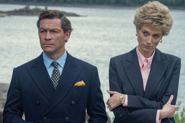 <p>Dominic West and Elizabeth Debicki star as Prince Charles and Princess Diana in season five of The Crown </p>