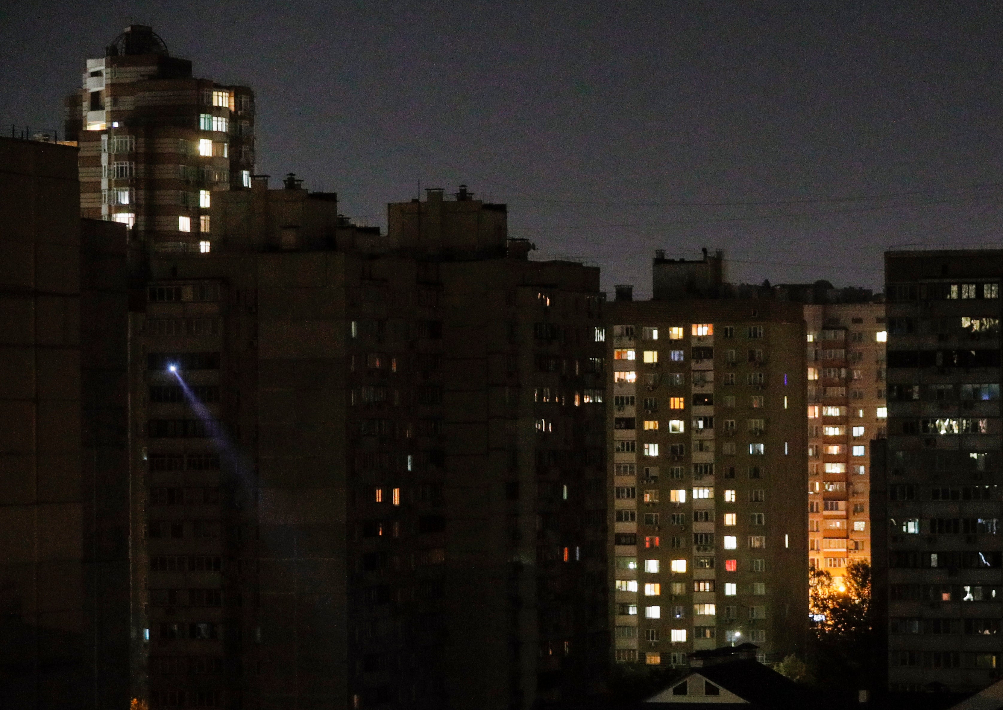 A part of Kyiv in darkness during cyclical power cutoffs