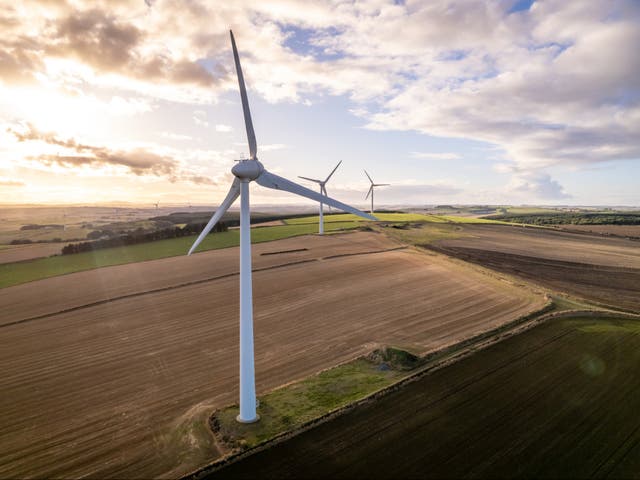 <p>A wind turbine in Scotland providing renewable energy. Farmers use their land to make additional income from wind power </p>