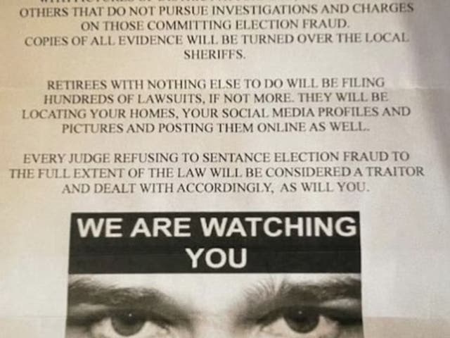 <p>A flyer for an anonymous group called Ben Sent Us issues a warning to Democratic officials amid a wave of baseless conspiracy theories regarding voter fraud.</p>