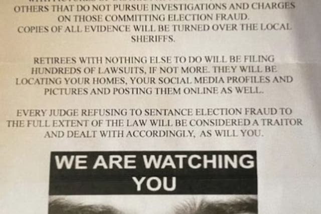 <p>A flyer for an anonymous group called Ben Sent Us issues a warning to Democratic officials amid a wave of baseless conspiracy theories regarding voter fraud.</p>
