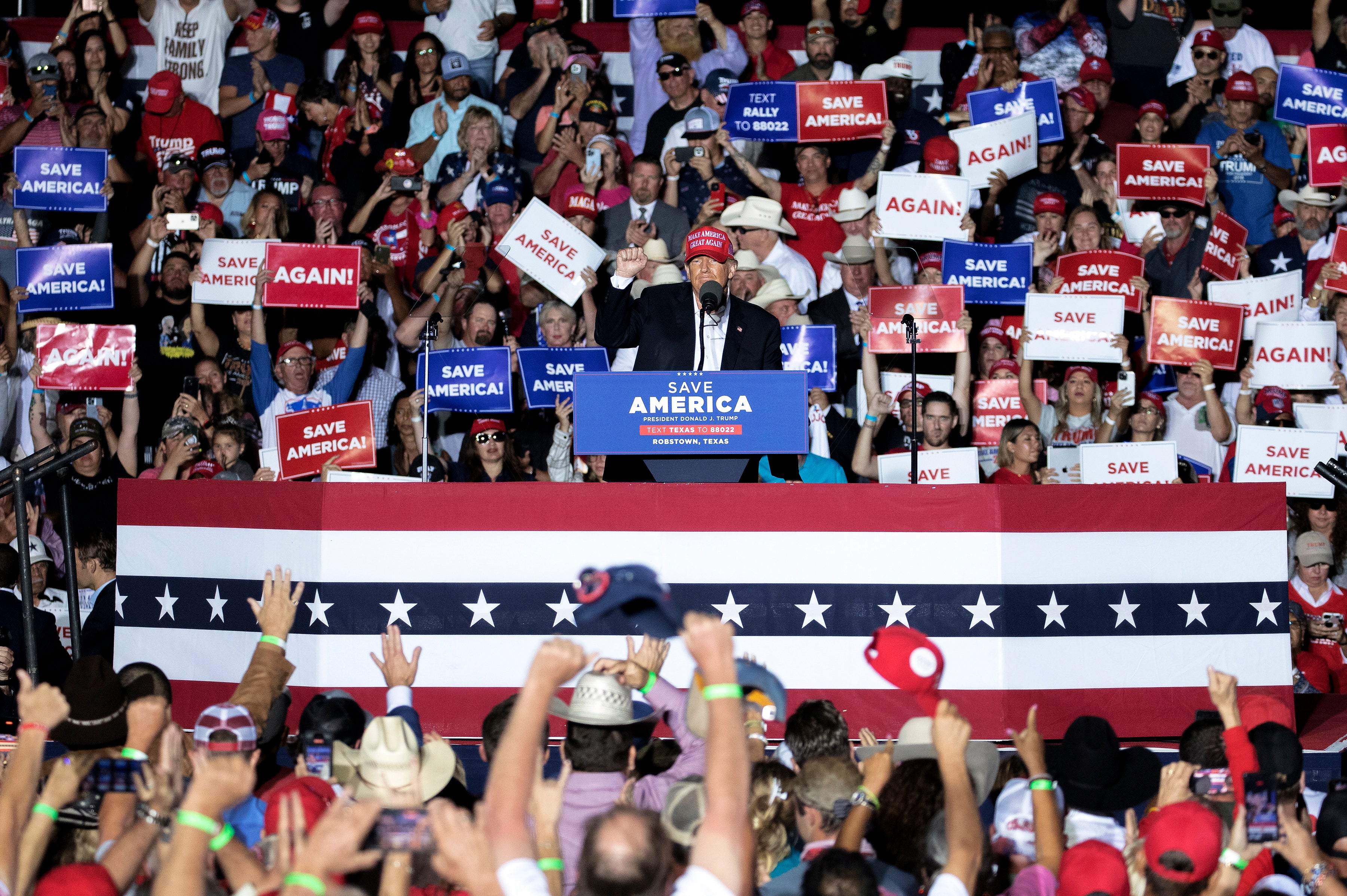 <p>Former president Trump speaks at a rally in Texas on October 22nd </p>