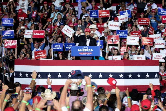 <p>Former president Trump speaks at a rally in Texas on October 22nd </p>