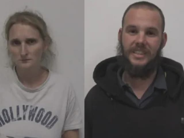 <p>Sarah Starr, left, and Jonathan Starr, right, were arrested after Mr Starr’s 9-year-old son was found living in a dog kennel outside their home</p>