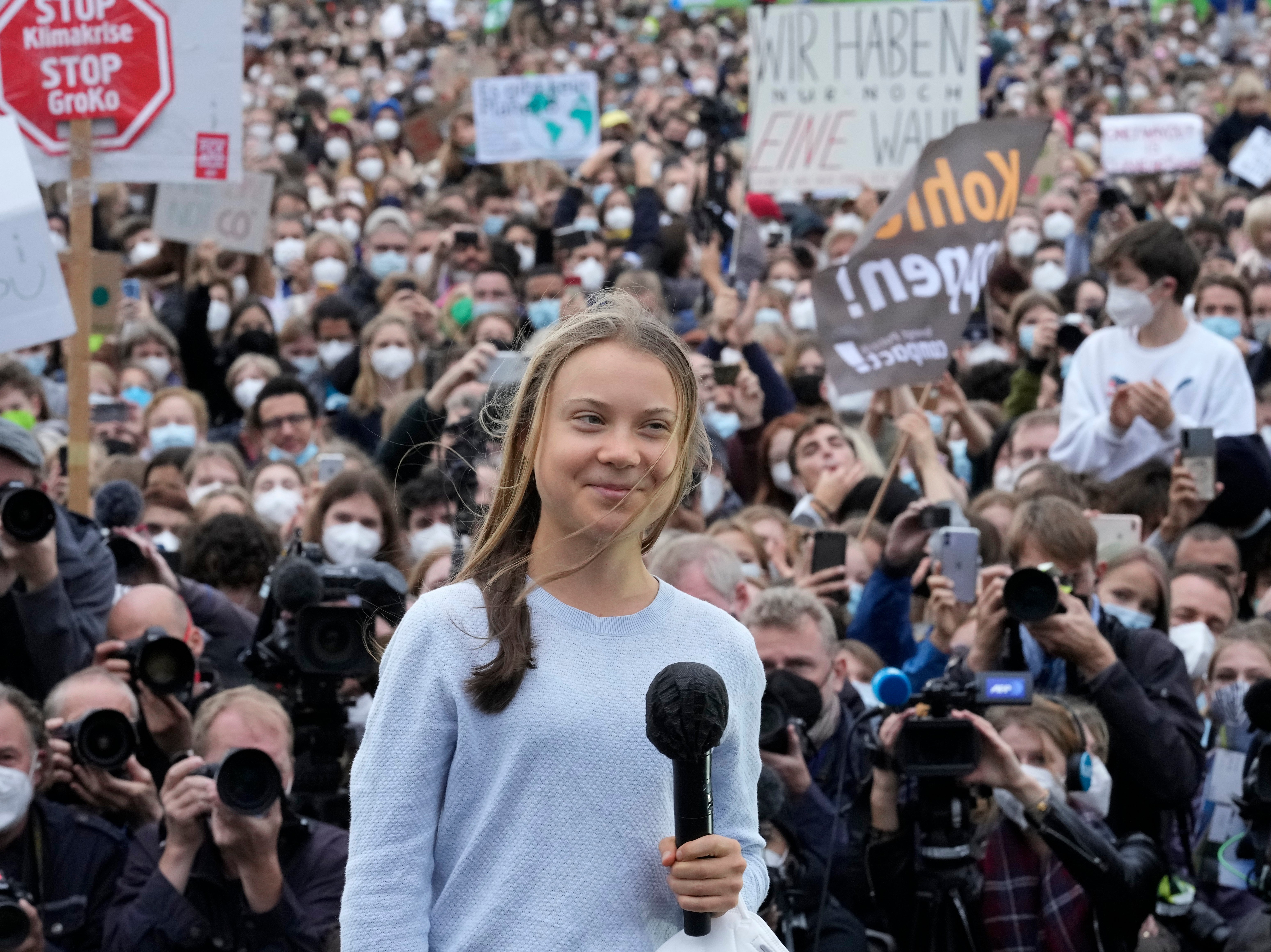 Greta Thunberg addresses a crowd in Berlin
