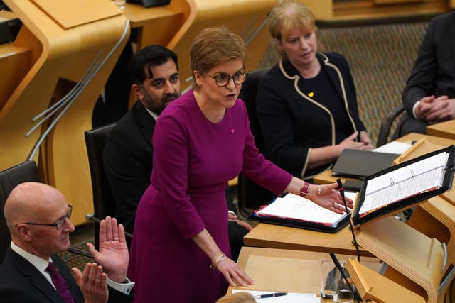 First Minister Nicola Sturgeon was challenged on whether Scotland would have to join the euro in order to be a member of the European Union (Andrew Milligan/PA)
