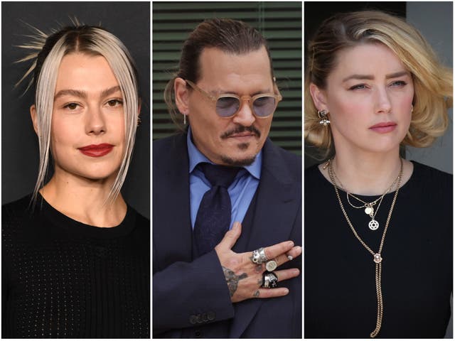<p>Phoebe Bridgers, Johnny Depp and Amber Heard</p>