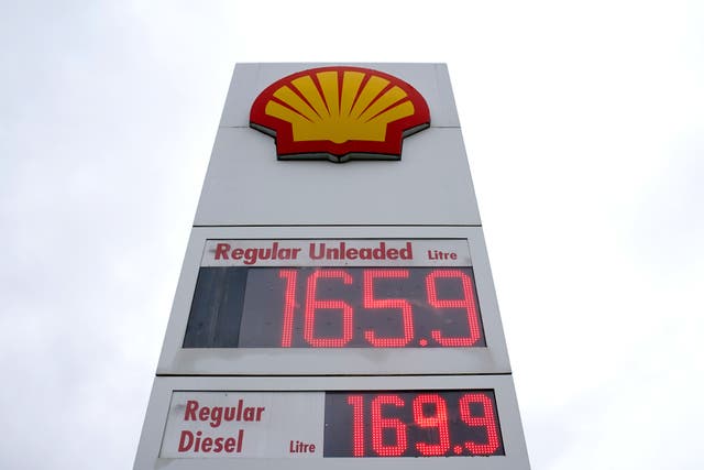 A view of fuel prices at a Shell fuel station near Folkestone in Kent (Gareth Fuller/PA)