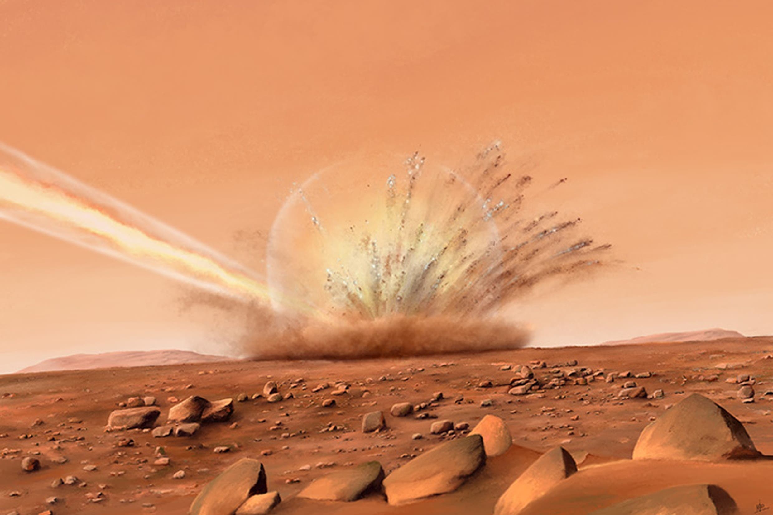 An artist’s impression of an impact crater on Mars (IPGP/CNES/N. Starter)