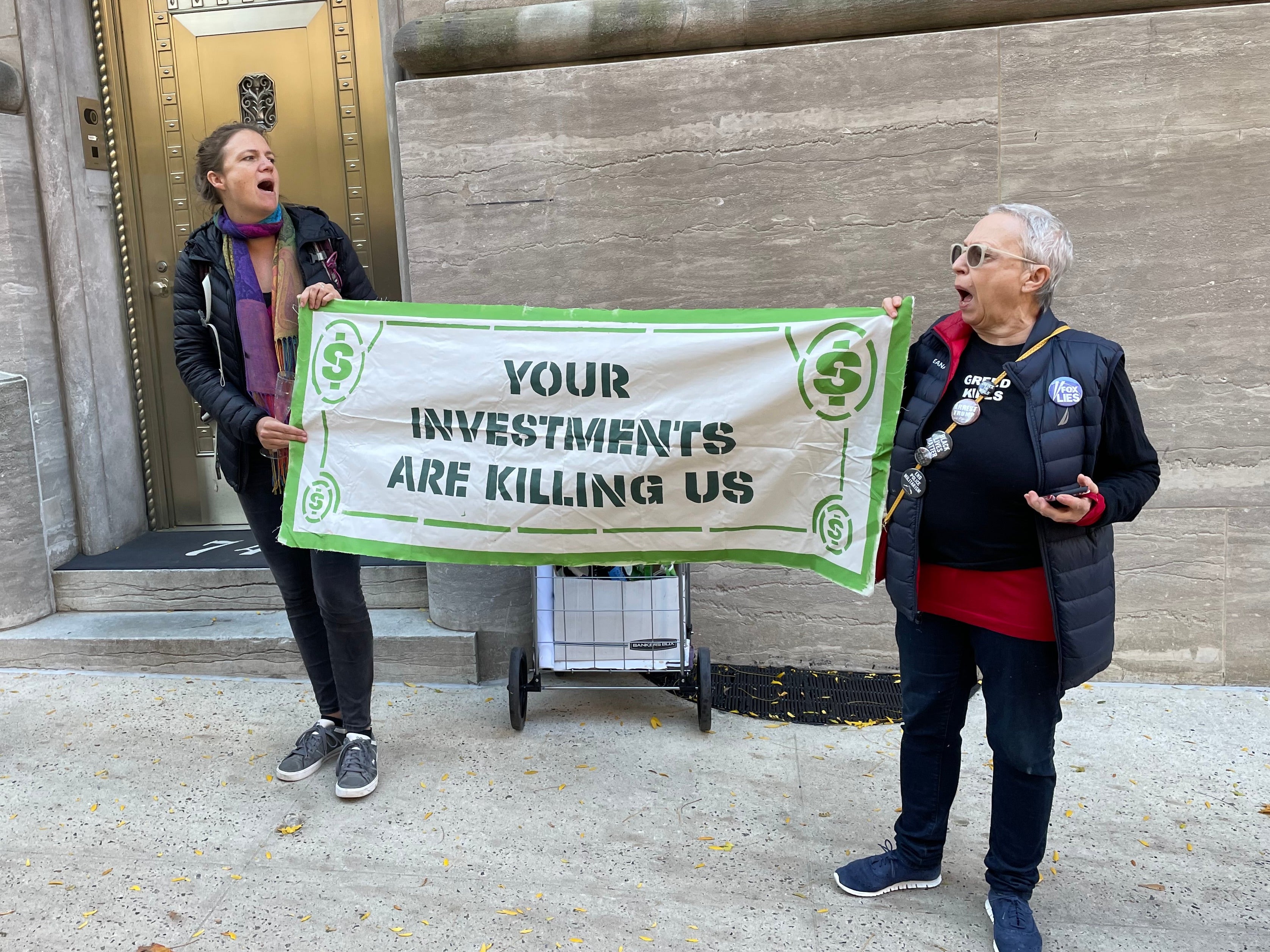 Protestors at a climate protest in New York’s Upper East Side on Thursday