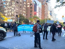 Throwing soup and road blockades: ‘Tax the rich’ climate protests hit one of New York’s wealthiest areas