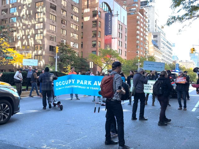 <p>Protestors shut down part of Park Avenue in Manhattan during a climate protest on Thursday</p>