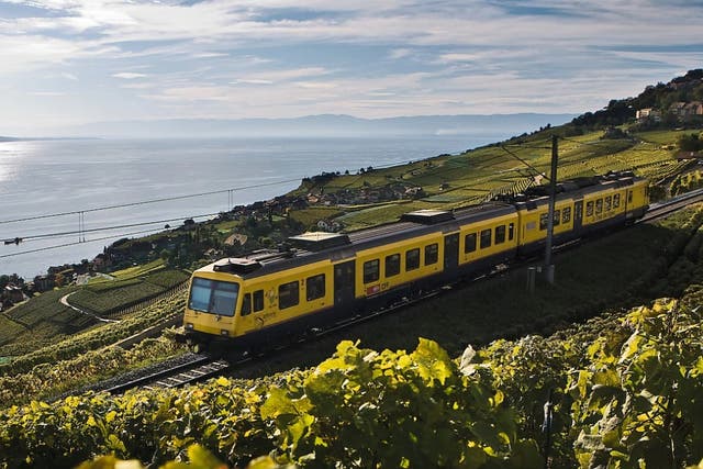 <p>Switzerland’s Train des Vignes, which runs through vineyards from Vevey to Puidoux</p>