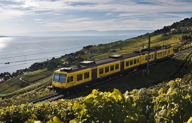 <p>Switzerland’s Train des Vignes, which runs through vineyards from Vevey to Puidoux</p>