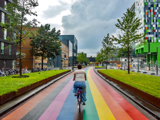 <p>Cycling the Utrecht Rainbow Cycle Path</p>
