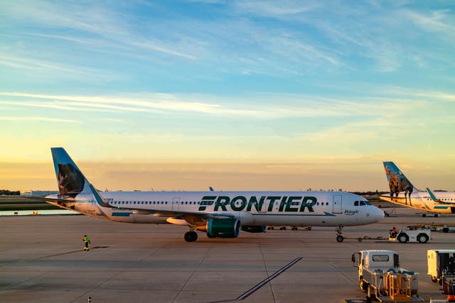 <p>A Frontier plane at Orlando International </p>