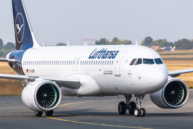 <p>File photo: A Lufthansa plane touches down at an airport </p>
