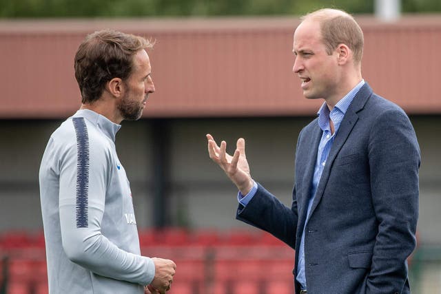 The Duke of Cambridge (right) with Gareth Southgate during a visit to the FA Training Ground to meet members of the England squad (Daily Telegraph/PA)
