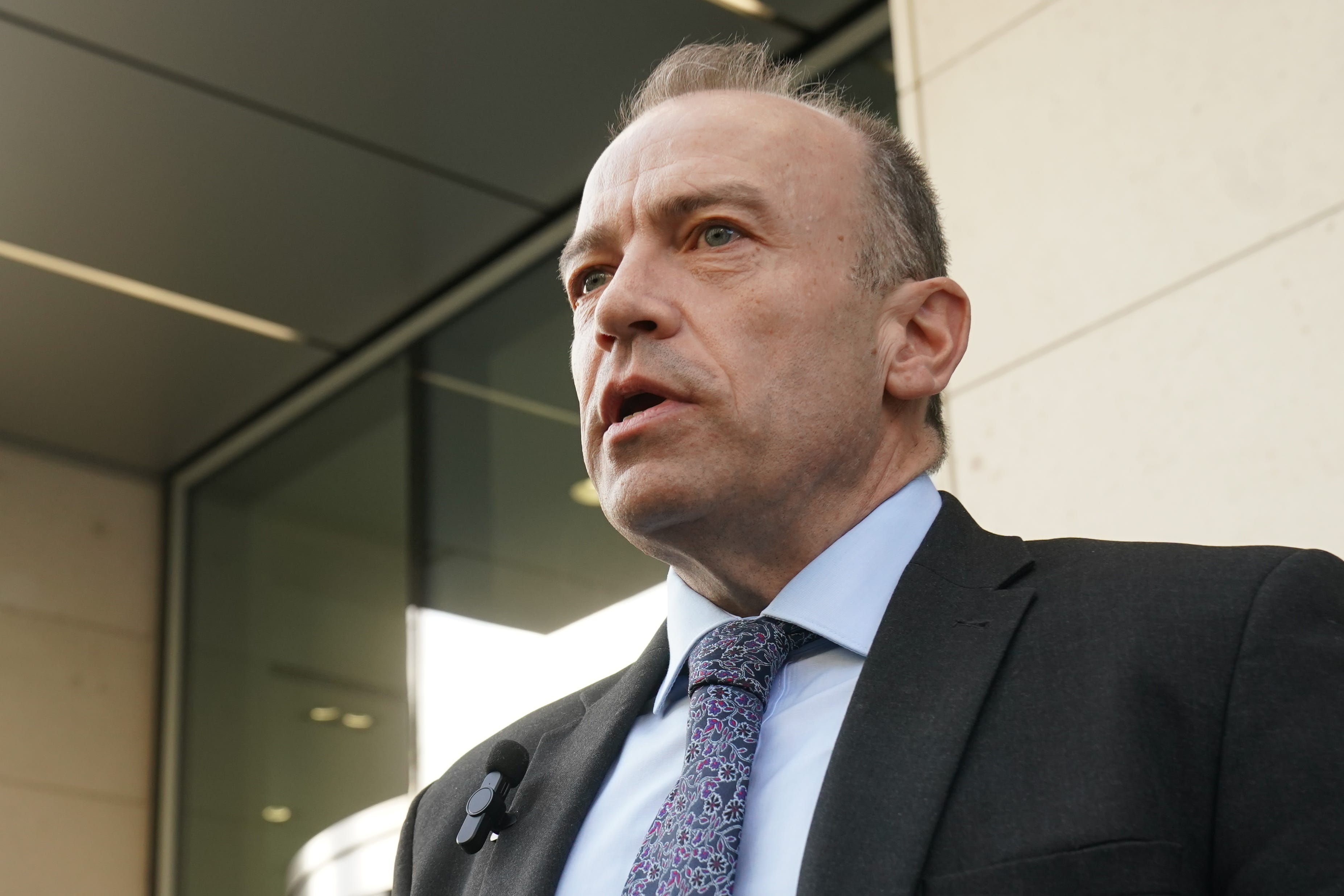 Northern Ireland Secretary Chris Heaton-Harris speaking to the media outside Erskine House, Belfast (Brian Lawless/PA)