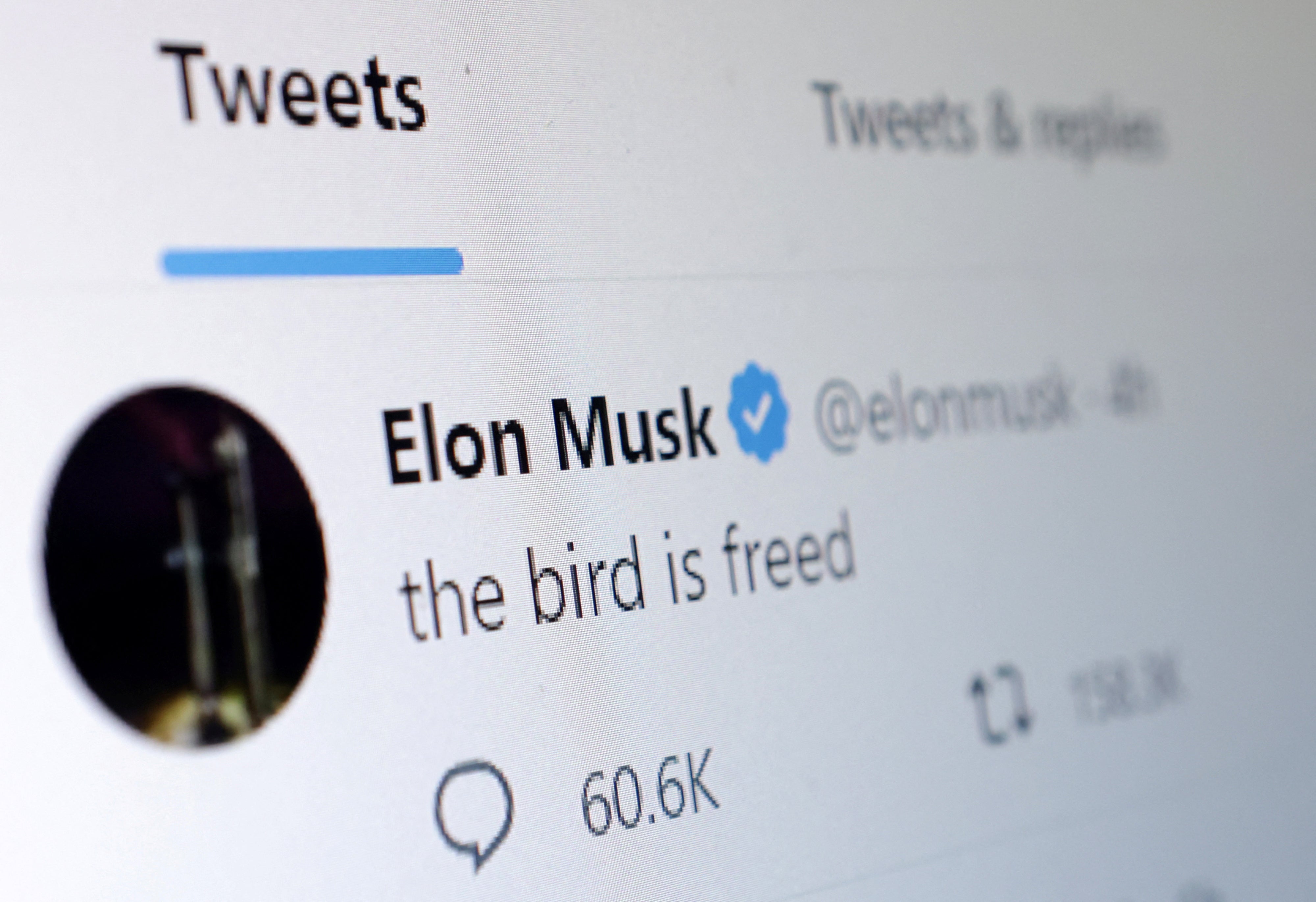 Elon Musk’s tweet reading “The bird is freed”