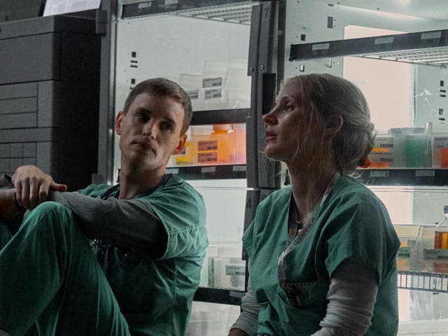 <p> Eddie Redmayne as Charlie Cullen and Jessica Chastain as Amy Loughren in ‘The Good Nurse'</p>